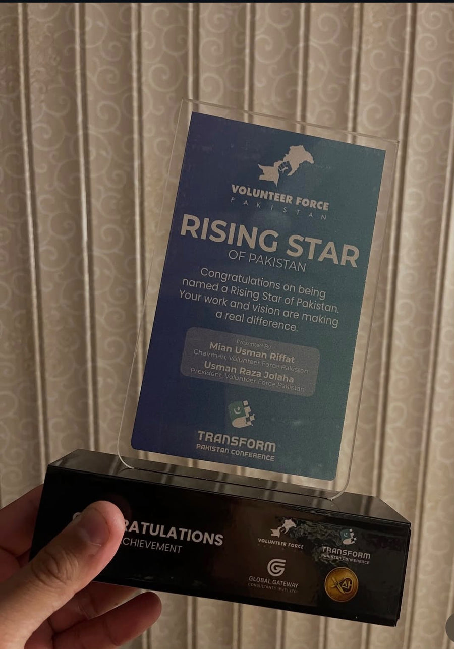 The Rising Star of Pakistan trophy from Volunteer Force Pakistan