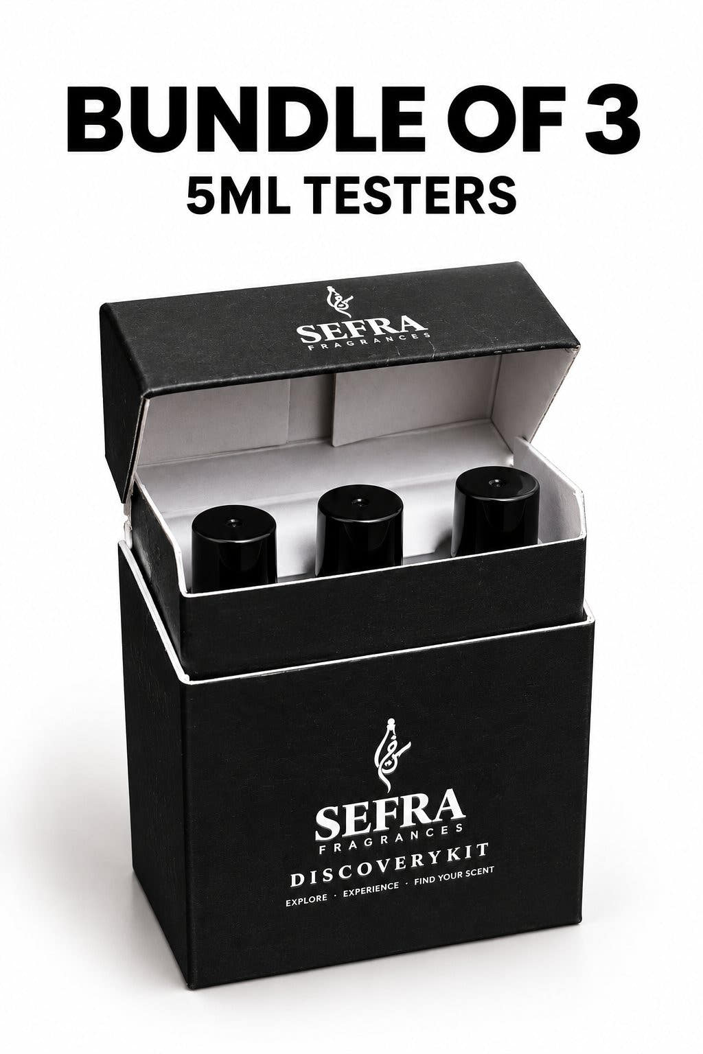 Open Discovery Kit holding three 5 ml bottles, Bundle of 3, 5 ml testers