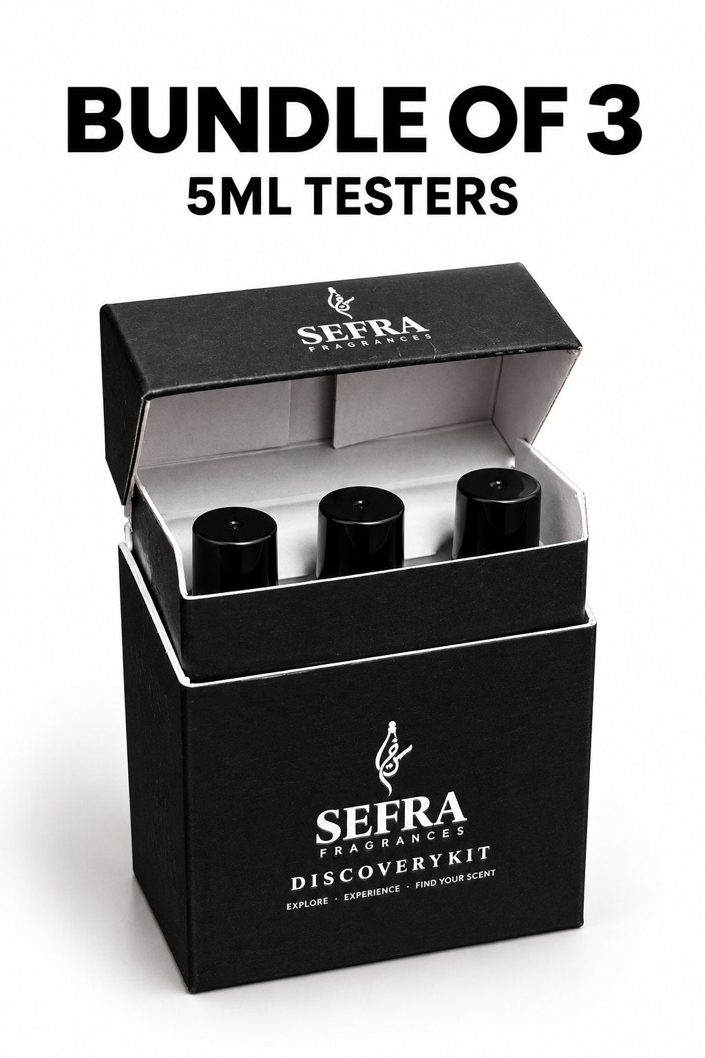 Open Discovery Kit holding three 5 ml bottles, Bundle of 3, 5 ml testers