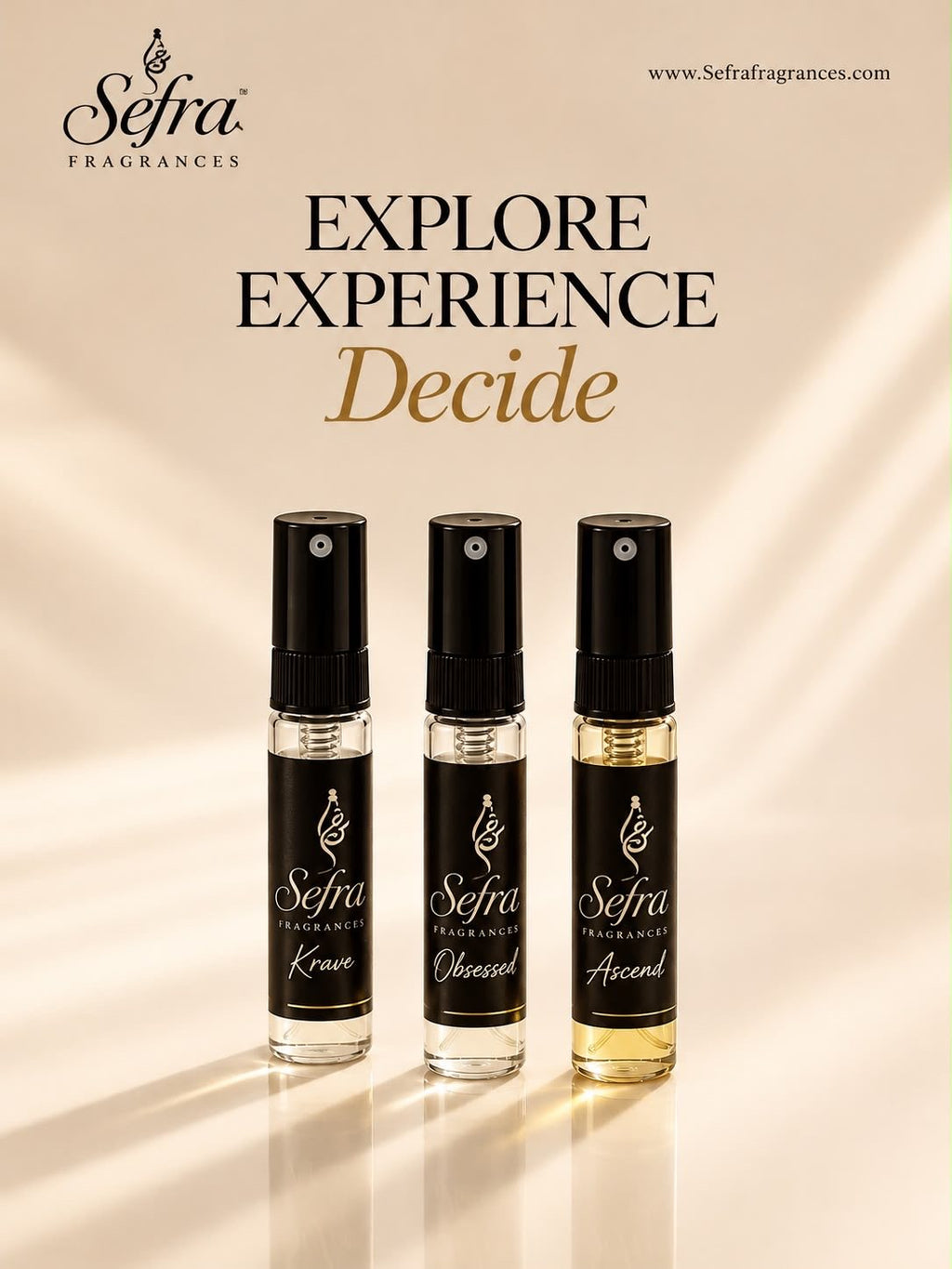 Three 5 ml vials: Krave, Obsessed and Ascend