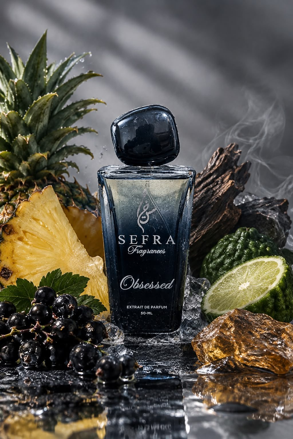 Obsessed bottle with pineapple, blackcurrants, lime and amber