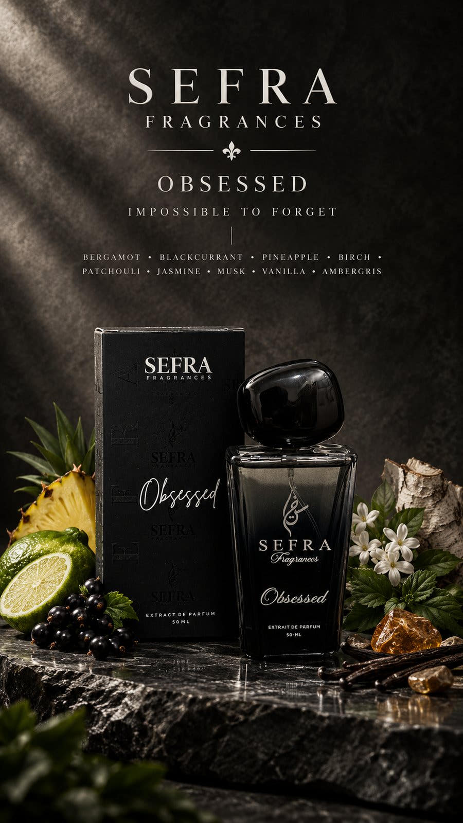 Obsessed box and bottle with pineapple and jasmine