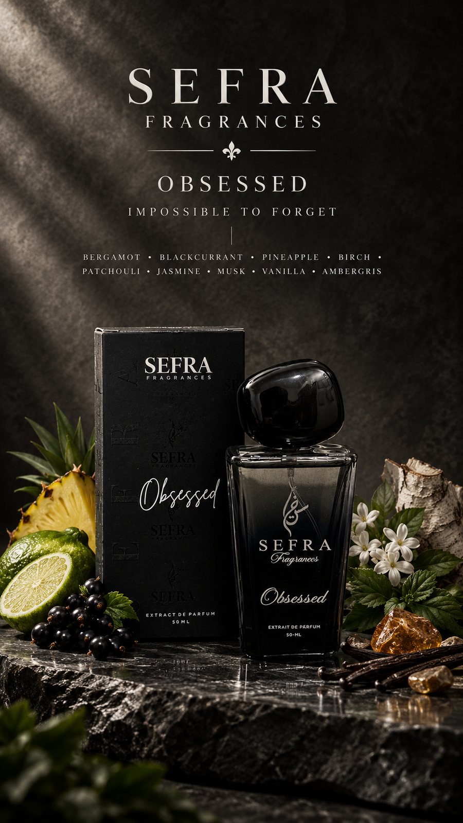 Obsessed box and bottle with pineapple and jasmine